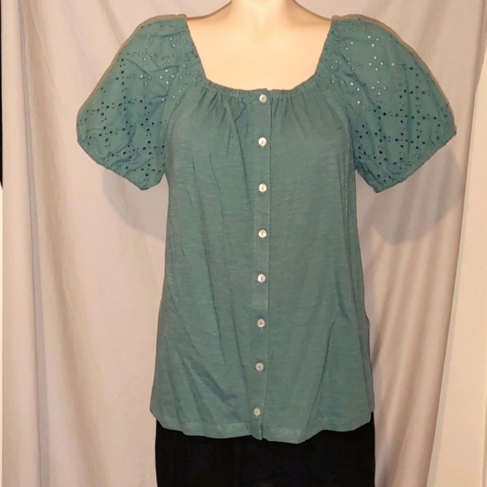 Style and co Bohemian sage green top, NEW